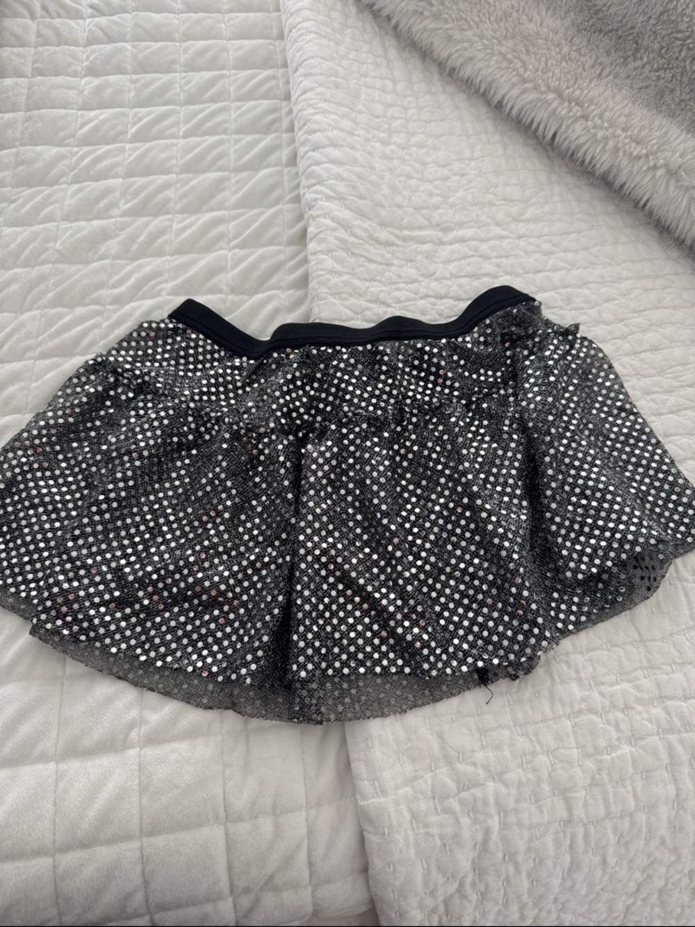 Black Sequin Circle Skirt with Silver Dots